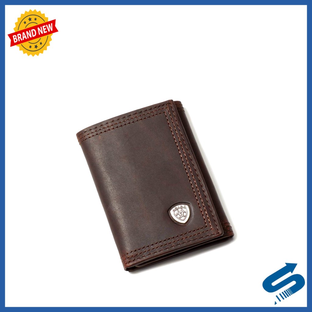 Men's Leather Tri-Fold Wallet With Concho, Drivers License Slot